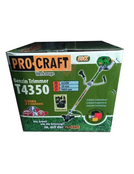 Моторна коса PROCRAFT T4350, 52 куб.см., 2 к.с., 415 мм., 1.2 л